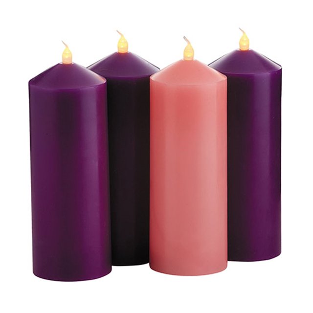 Purple and Pink Flameless LED Pillar Advent Candle Set of 4, 9 Inch