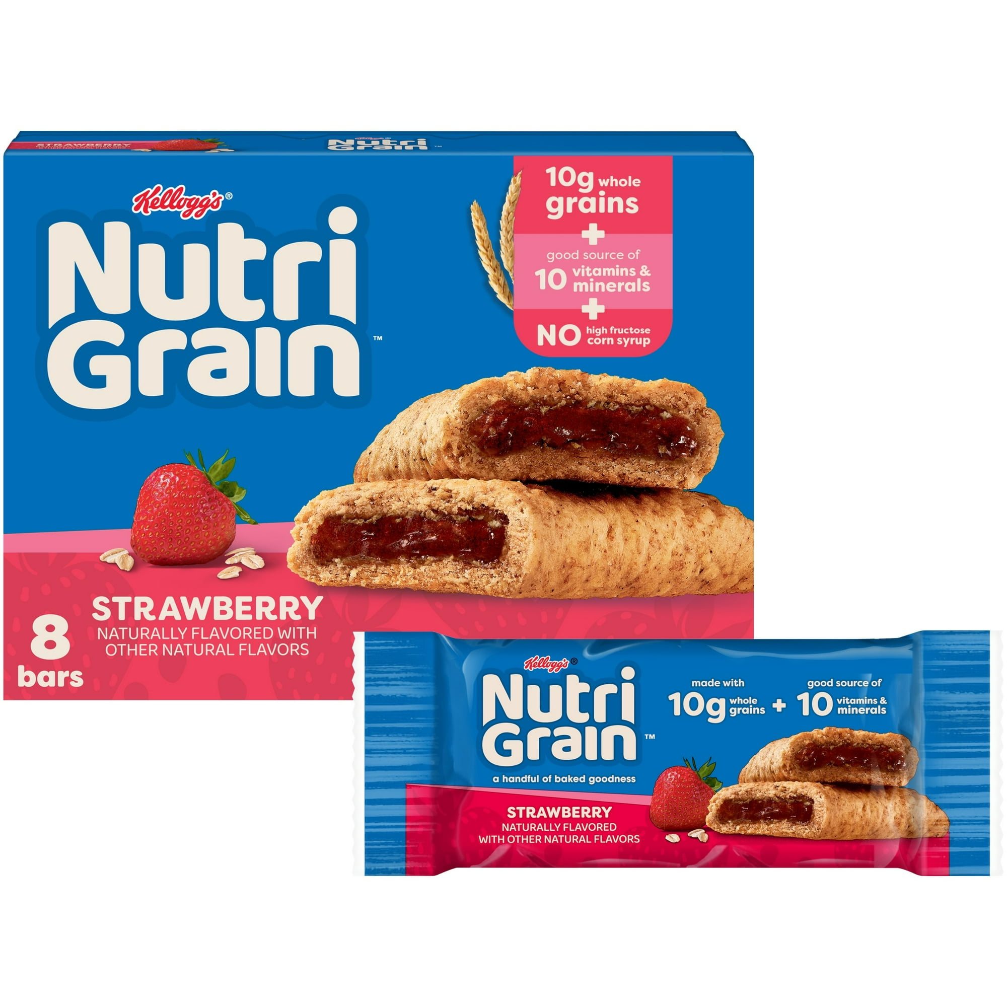 Nutri-Grain Breakfast Bars, Made with 10g Whole Grains, Snack Bars, Strawberry, 10.4oz Box (8 Count)