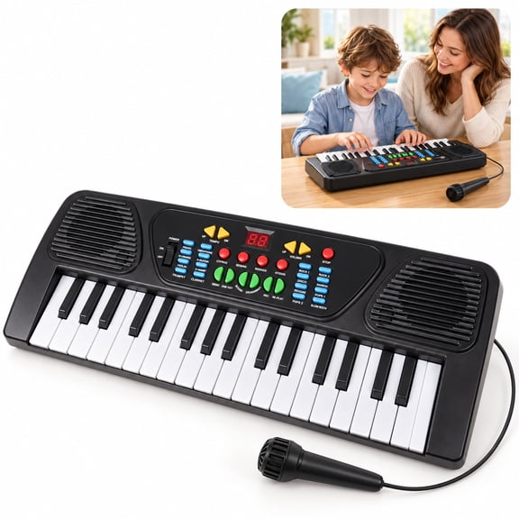 Curear 37-Key Electronic Keyboard Piano with Microphone, Black