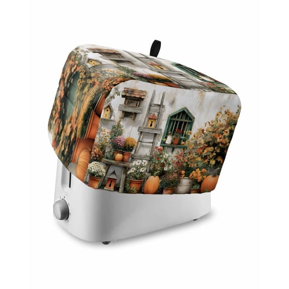 Pumpkins Fall Toaster Cover 4 Slice, Large Kitchen Appliance Covers, Thanksgiving Floral Farmhouse Modern Art Toaster Oven Cover with Loop, Bread Machine Cover Polyester Dust Cover Protection