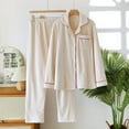 thumbnail image 2 of TEAJOPSUU Men's and Women's Pajamas Set Fall Winter Notch Lapel Pajamas Warm Long Sleeved Loungewear with Pocket Two-Piece Sets Beige, 2 of 9