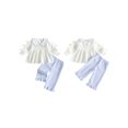 thumbnail image 2 of Cjfdfy Toddler Baby Girl Fall Outfits Smocked Long Sleeve Doll Collar Bows Ruffle Long Sleeve T-shirt With Striped Pants Little Girl Cute Elegant Fall Winter Clothes 6M-4Y, 2 of 9