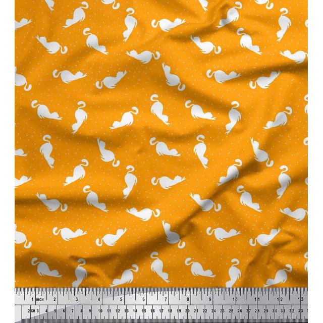 Soimoi polyester Crepe Fabric Floral & Cat Animal Print Sewing Fabric Yard 42 Inch Wide