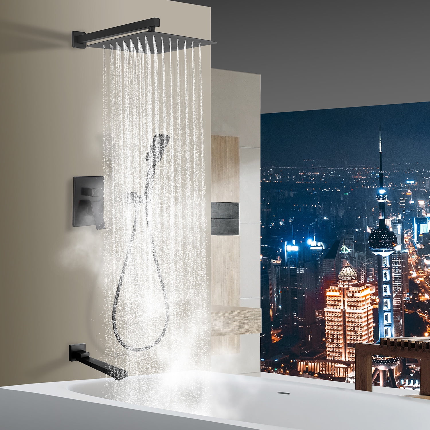 Rainlex One-Handle 1-Spray Setting Matte Black Bathtub Shower Faucet