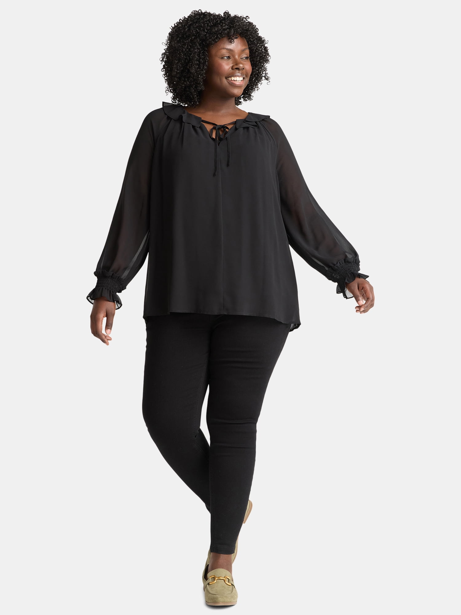 Terra & Sky Women’s Plus Ruffle Neck Blouse, Sizes 0X-5X