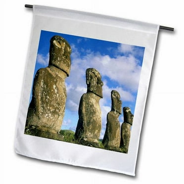 3dRose Chile, Easter Island, Ahu Akivi, Moai Statues Polyester 1'6'' x 1' Garden Flag