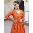 thumbnail image 4 of Janasya Women's Orange Brocade Woven Design Dress with Palazzo and Dupatta, 4 of 5