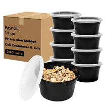 Karat 12 oz Black PP Injection Molded Round Deli Containers with Lids - 240 ct