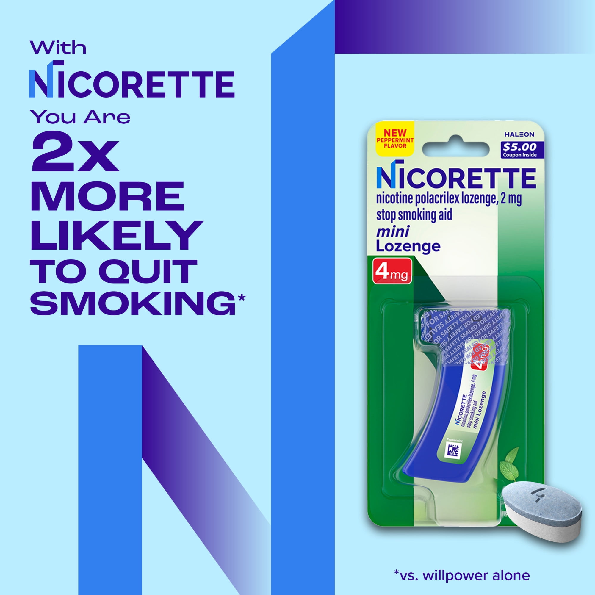 (2 pack) Nicorette Mini Nicotine Lozenges, 4 Mg Stop-Smoking Aid, Peppermint Flavor, 81 Count