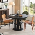 thumbnail image 6 of Extendable Dining Room Table for 4-6, 43.3in-59in Oval Dining Room Table with 2-Tier Storage Shelf, Modern Kitchen Table, Round Dining Stage with Wood Strip Base for Kitchen Living Room, Black, 6 of 8