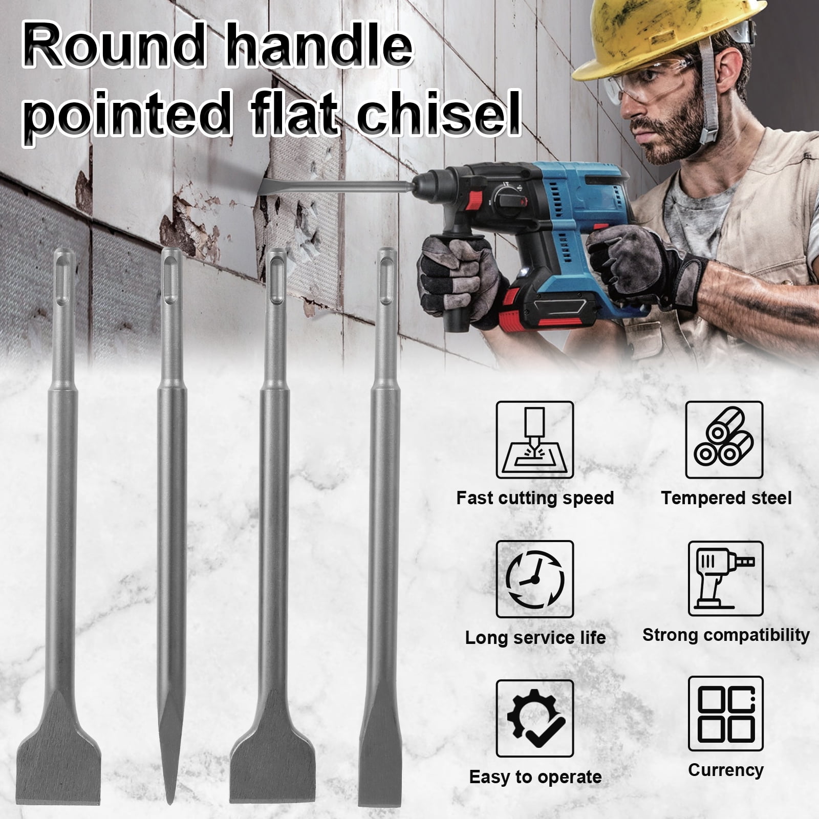 Protoiya 4Pcs Chisel Drill Bit High Carbon Steel Point Chisel Round