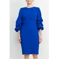 thumbnail image 2 of Alberto Makali Crew Neck Ruched 3/4 Sleeve Scoop Back Zipper Back Solid Crepe Dress-BLACK / 4, 2 of 14
