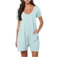 thumbnail image 2 of Lovskoo Women's Summer Casual Rompers Scoop Neck Shorts Jumpsuit Short Sleeve One Piece Jumpers with Pockets 2024 Trendy Light Blue M, 2 of 8