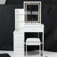 thumbnail image 3 of Small Size Left Bedside Cabinet Vanity Table + Cushioned Stool, Touch Control Sliding LED Mirror, Tri-color Switching, Brightness Adjust, Multi Layer, Suitable for Small Space, EPA,GCC,UL Certificate, 3 of 5