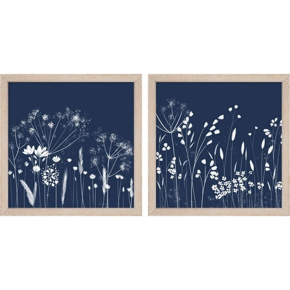 Great Art Now Indigo Flowers by Northern Lights, 2 Piece Framed Art Set Each 13"W x 13"H