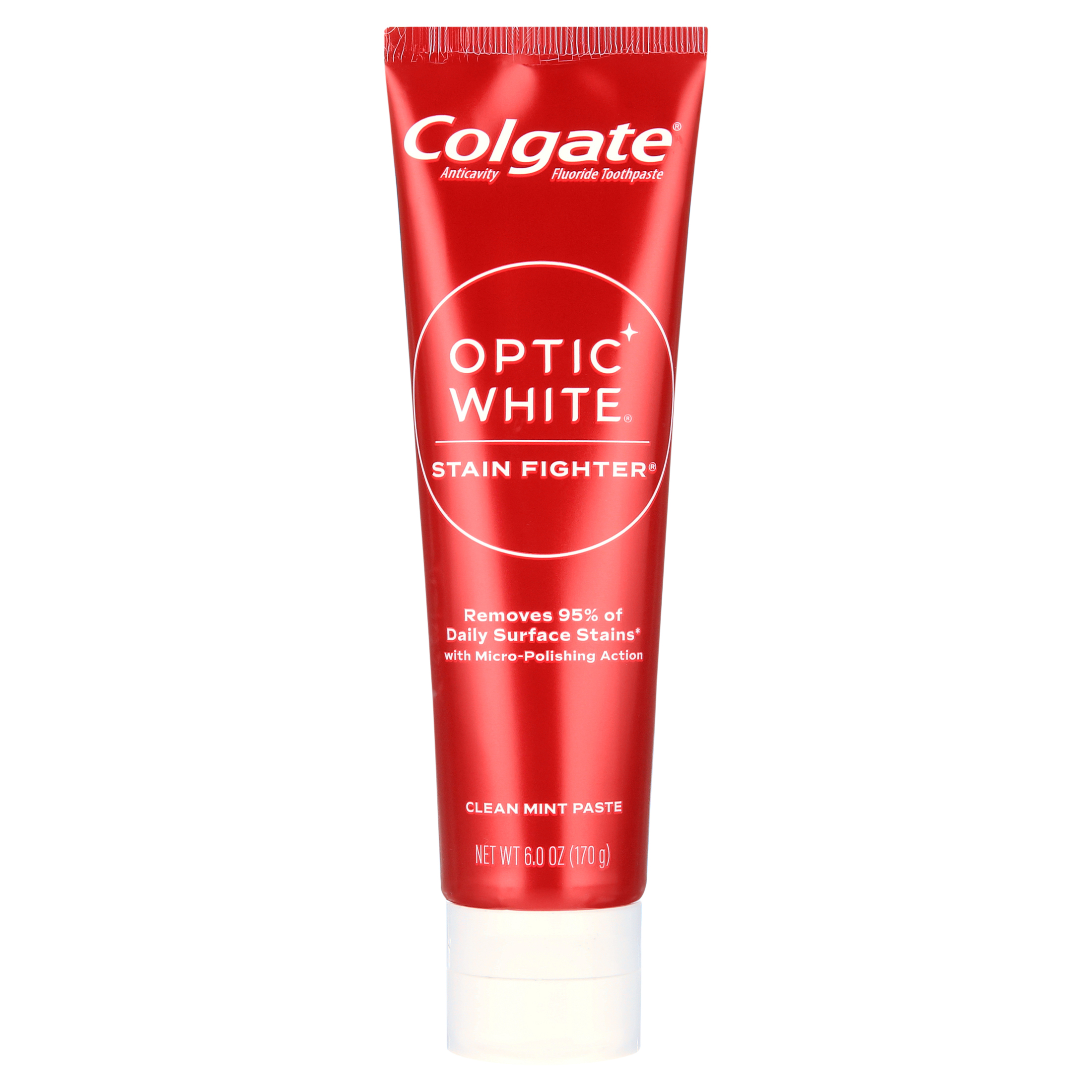 Colgate Optic White Stain Fighter Teeth Whitening Toothpaste Pack, Clean Mint, 6 oz, 2 Pack