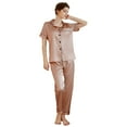 thumbnail image 3 of Kaemgyyd Womens Satin Pajamas Set Button down 2 Piece Outfit Silk Soft Pjs Shorts and Long Sleeve Notch Collar Shirt Sleepwear, 3 of 3