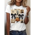 thumbnail image 1 of Halloween T-Shirt - Women's Vintage Postage Stamp Halloween Graphic T-Shirt - Short Sleeve Crew Neck Casual Top with Bats, Ghosts, Pumpkins & Spooky Motifs - Retro Vintage Stamp Design, 1 of 6