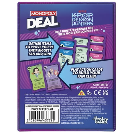 Monopoly Deal: KPop Demon Hunters Card Game, 15 Mins., Family Games for Kids and Teens, Ages 8 and up