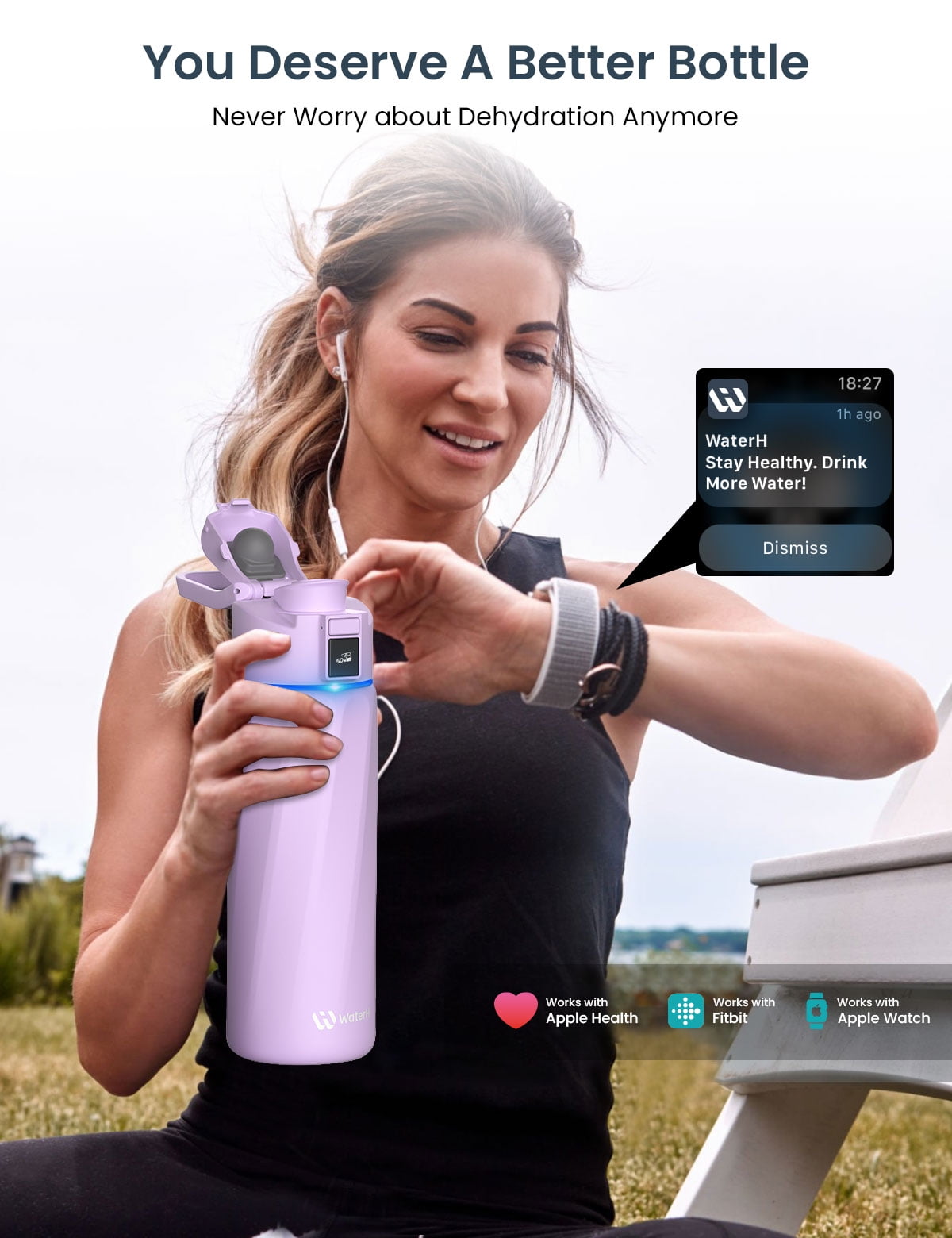 Bouteille d'eau intelligente violette - 24 oz