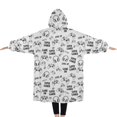 thumbnail image 2 of Oversized Wearable Blanket Hoodie,Black White Games Text White Pattern Sherpa Blanket Hoodie with Super Pockets,Super Warm Fuzzy Pullover for Women & Men, 2 of 6