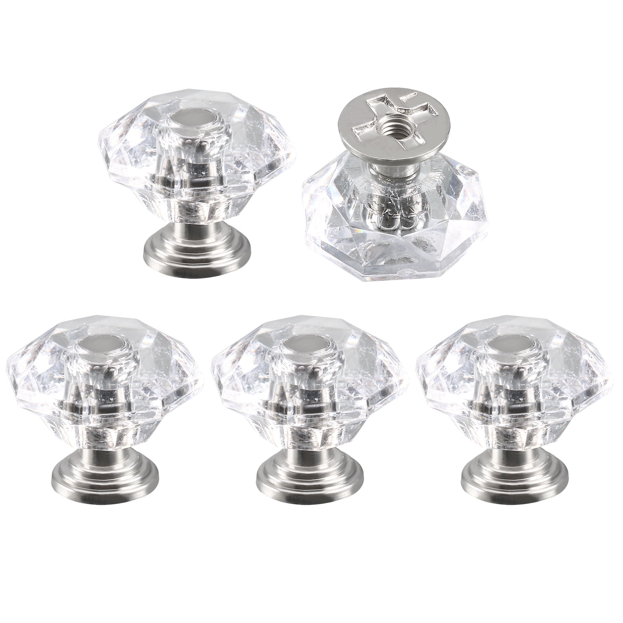 Uxcell Plastic Faux Crystal Drawer Cupboard Pull Knob Polish Clear 5 Pack