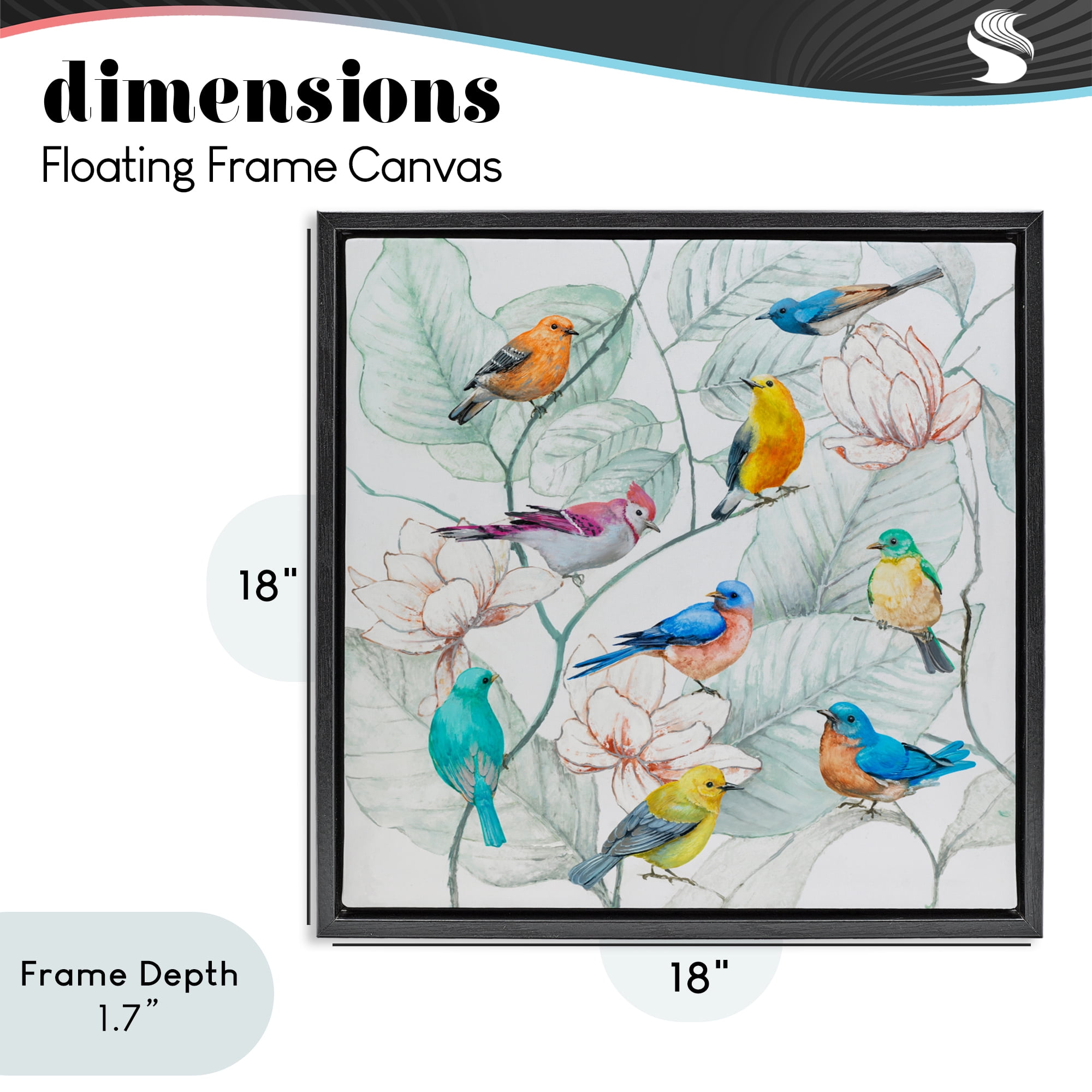 Stupell Industries Colorful Array Of Birds Black Framed Floater Canvas Wall Art, design by Lorenzo Collective