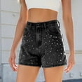 thumbnail image 2 of SWSMCLT Women's Jean Shorts Metallic Denim Shorts Fashion Casual Shorts Pocket Mid Thigh Mid Rise Western Black Medium, 2 of 5
