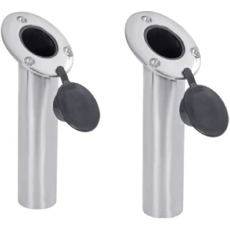 White Water 56136SP-2PK Stainless Steel Fishing Boat Rod Holder for Rails with Black Liner and Cap 30 Degrees (2PK)