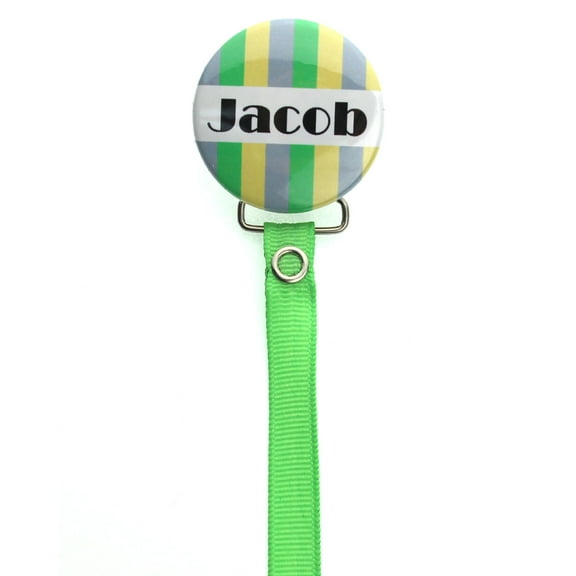 Personalized Name Yellow & Green Striped Pacifier Clip