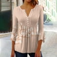 thumbnail image 2 of Pompotops Women's Casual Trumpet 3/4 Sleeve Printed Buttoned Basic Ruched Tops Pleated T-shirts Blouses On Sale, 2 of 5