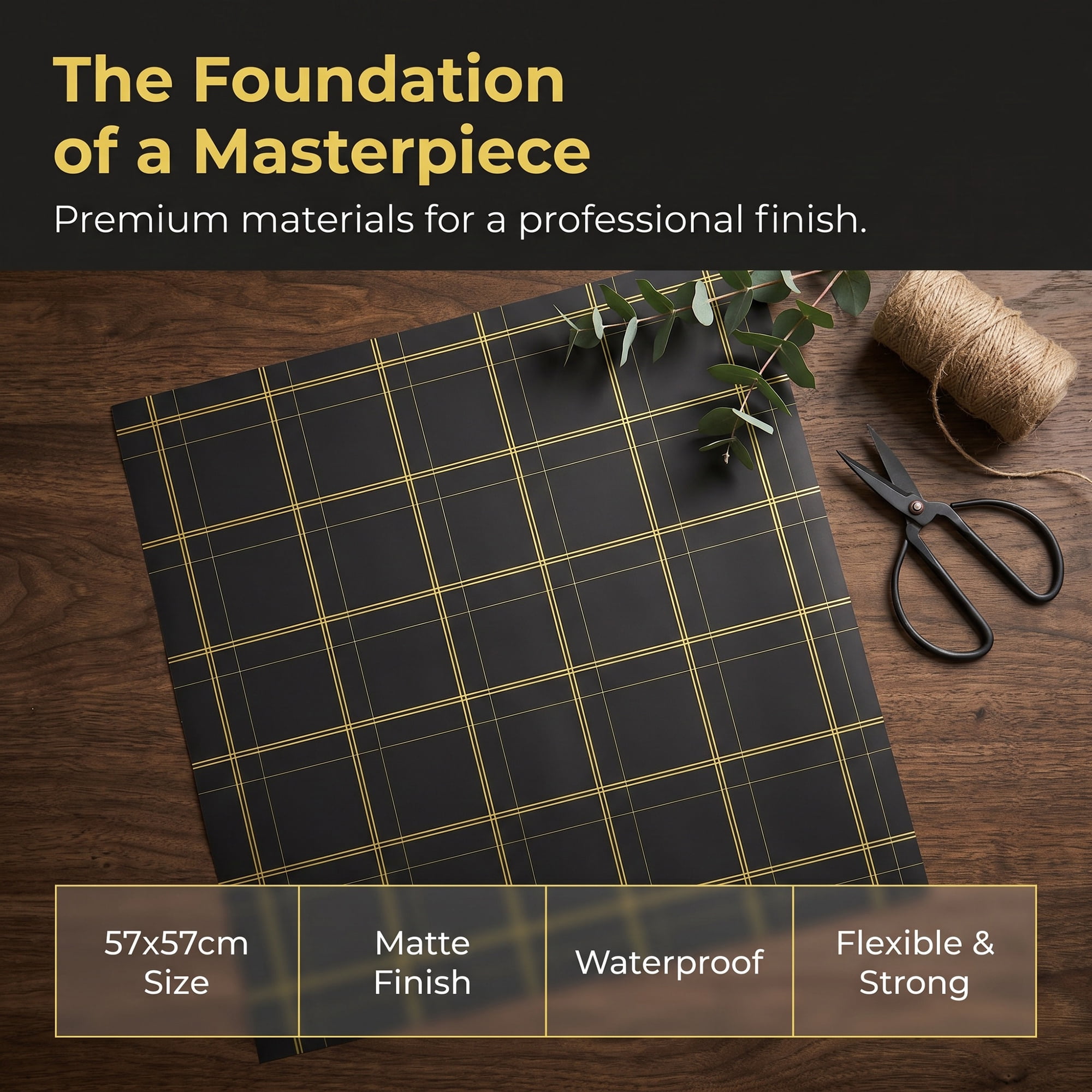 Unique Bargains Luxury Plaid Waterproof Gift Wrap Paper for Bouquets Black 22.4"x 22.4"
