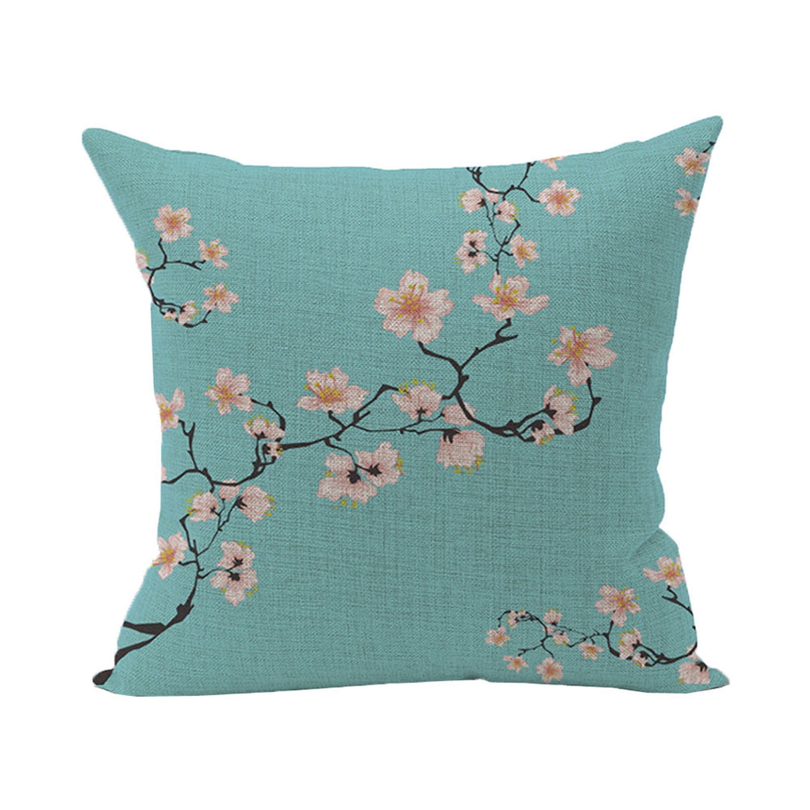 Blue Vintage Flower Cotton Linen Throw Pillowcase Waist Cushion Cover Home Decor 