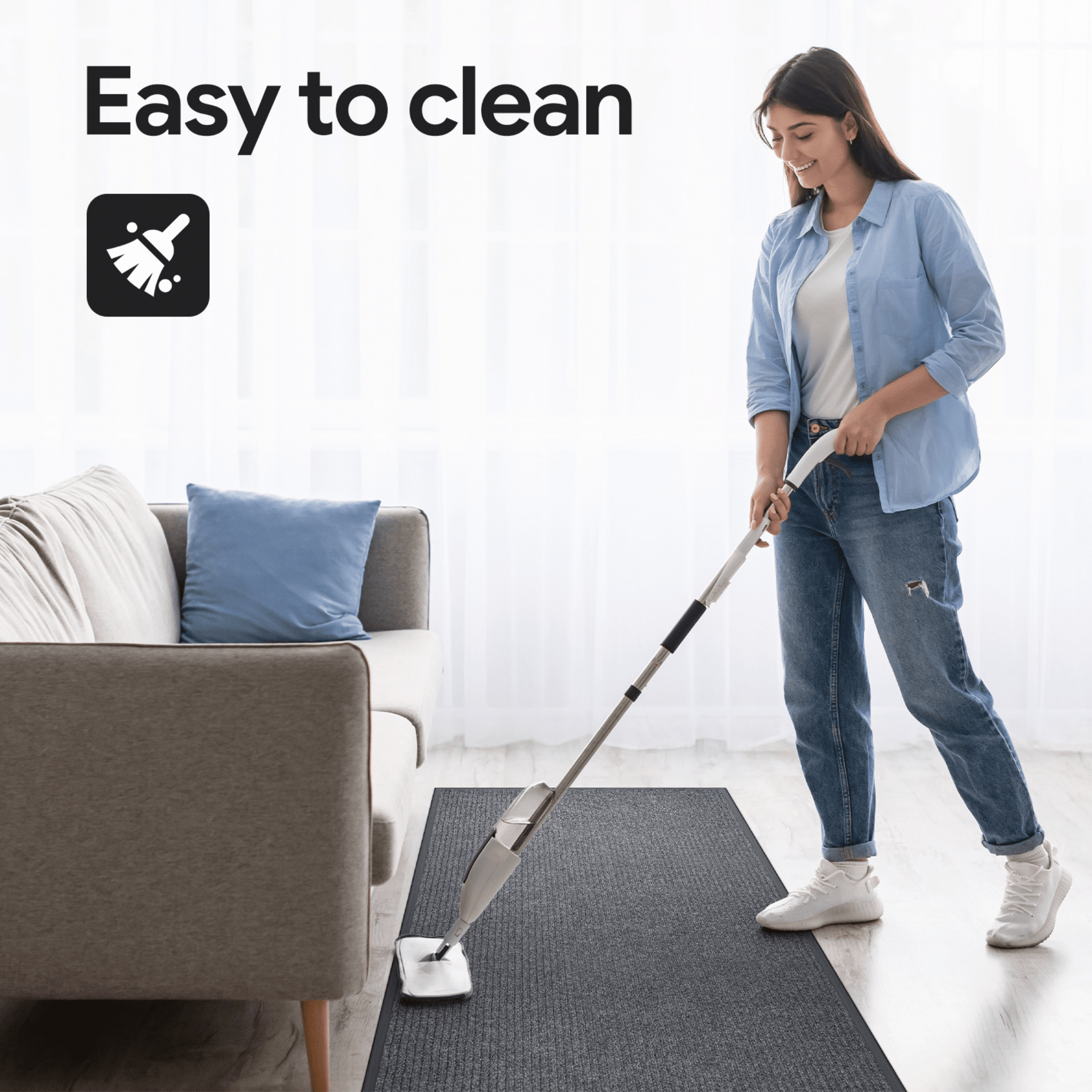 Qunbio Commercial Carpet Runner, 3' x 10' Commercial Rugs with Rubber Edge, Non-Slip Hallway Runner Rug for Indoor Outdoor High Traffic Areas, Gray