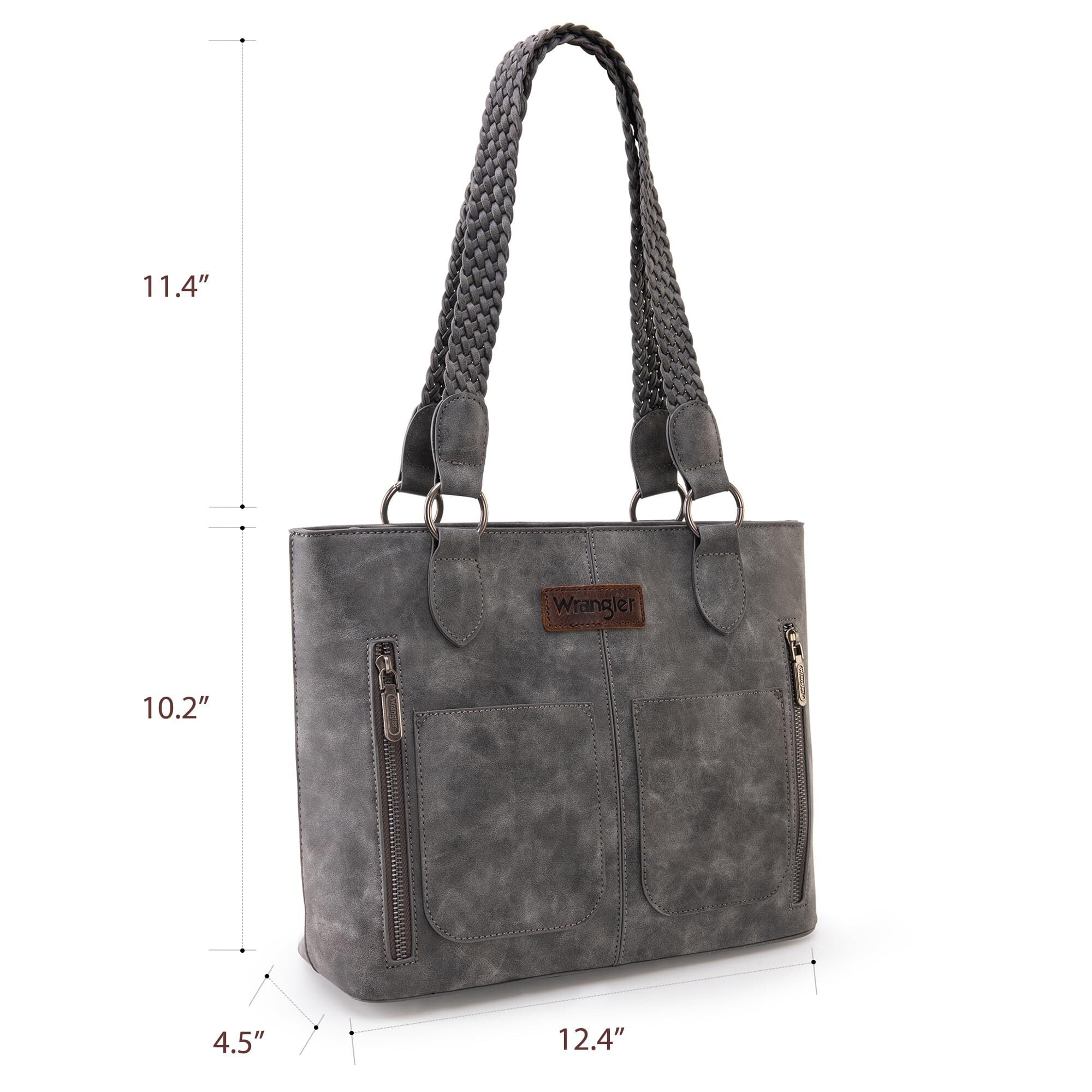 Wrangler Distressed Tote Bag for Women Western Purse Multi Pockets Handbags and Shoulder Bag, Braided-frost Grey
