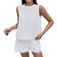 thumbnail image 3 of Likimi 2 Piece Sets For Women Crew Neck Solid Color Sleeveless Top With Shorts Summer Comfortable Outfit Set White Size L, 3 of 9