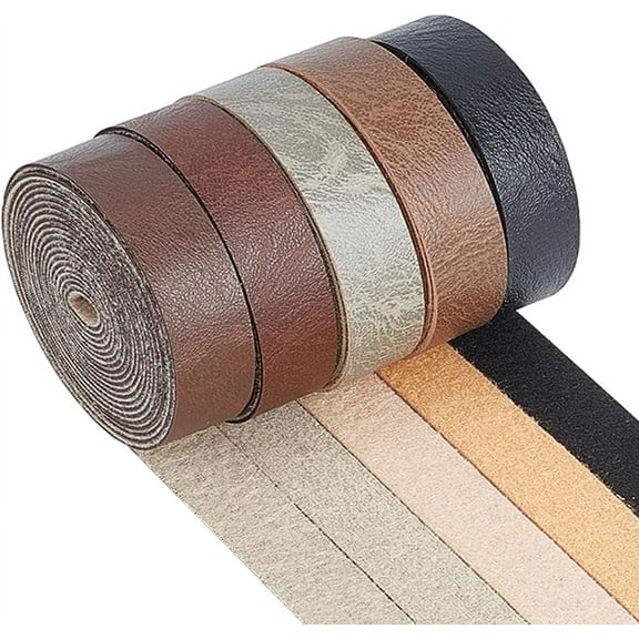 5 Rolls 5 Colors Grain Buffalo Leather Strip 0.49"/12.5mm Wide Cord 11Yds Long Single Sided Leather Roll 1.2mm Thick Matte Leather Cord