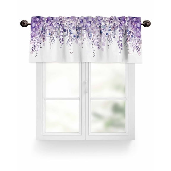 Summer Purple Eucalyptus Kitchen Valances for Windows Rustic Watercolor Leaves Floral Valance Curtains for Kitchen /Living Room/Bedroom/ Bathroom Decor, 42"x12 " ,Rod Pocket 1 Panel,
