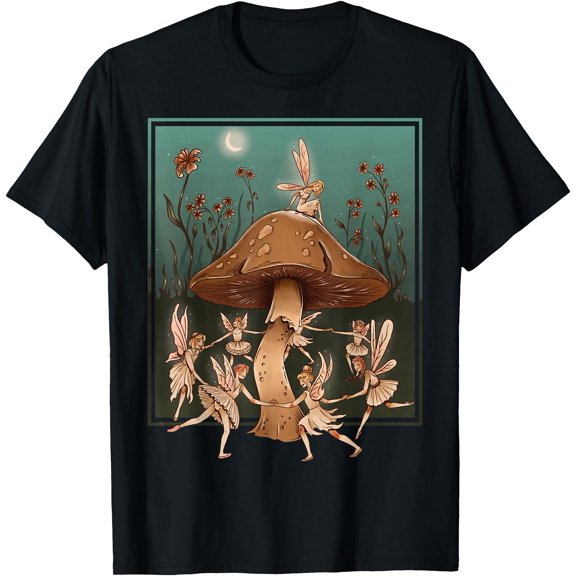 Fairies Mushroom Mystic Forest Vintage Art Unisex T-Shirt for Men Women Kids Toddler