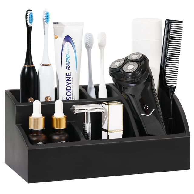 Organizador de mostrador de baño Luxspire, soporte para cepillos de dientes con 5 ranuras