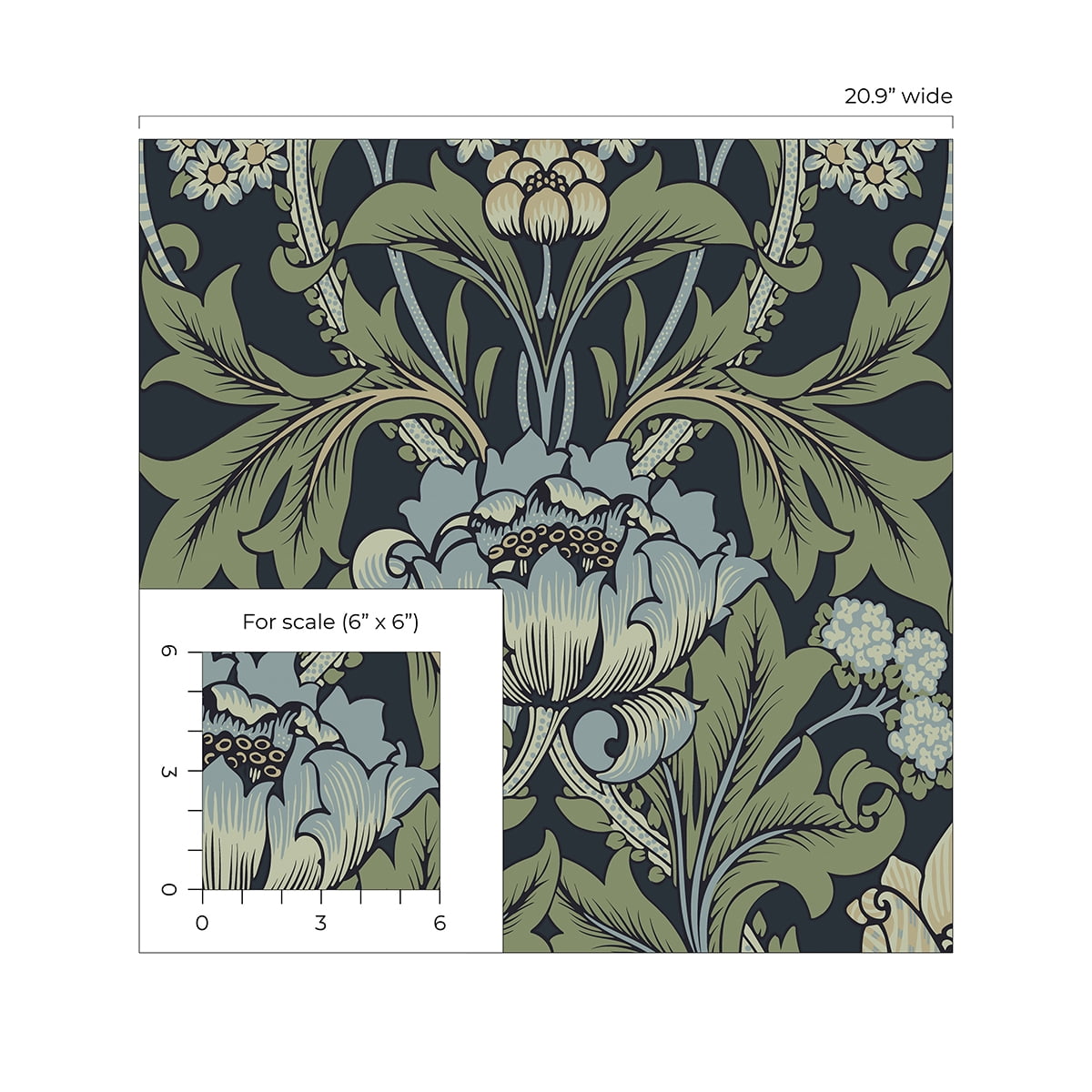 Seabrook Designs Midnight Blue & Sage Primrose Garden Floral Prepasted Wallpaper - 20.9 in. W x 33 ft. Roll
