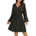 thumbnail image 1 of PENGXIANG Robes d'Invité de Mariage pour Femmes Automne Manches Longues à Volants Taille Haute Col en V à Nouer à Pois Robe Mini Évasée, 1 of 6