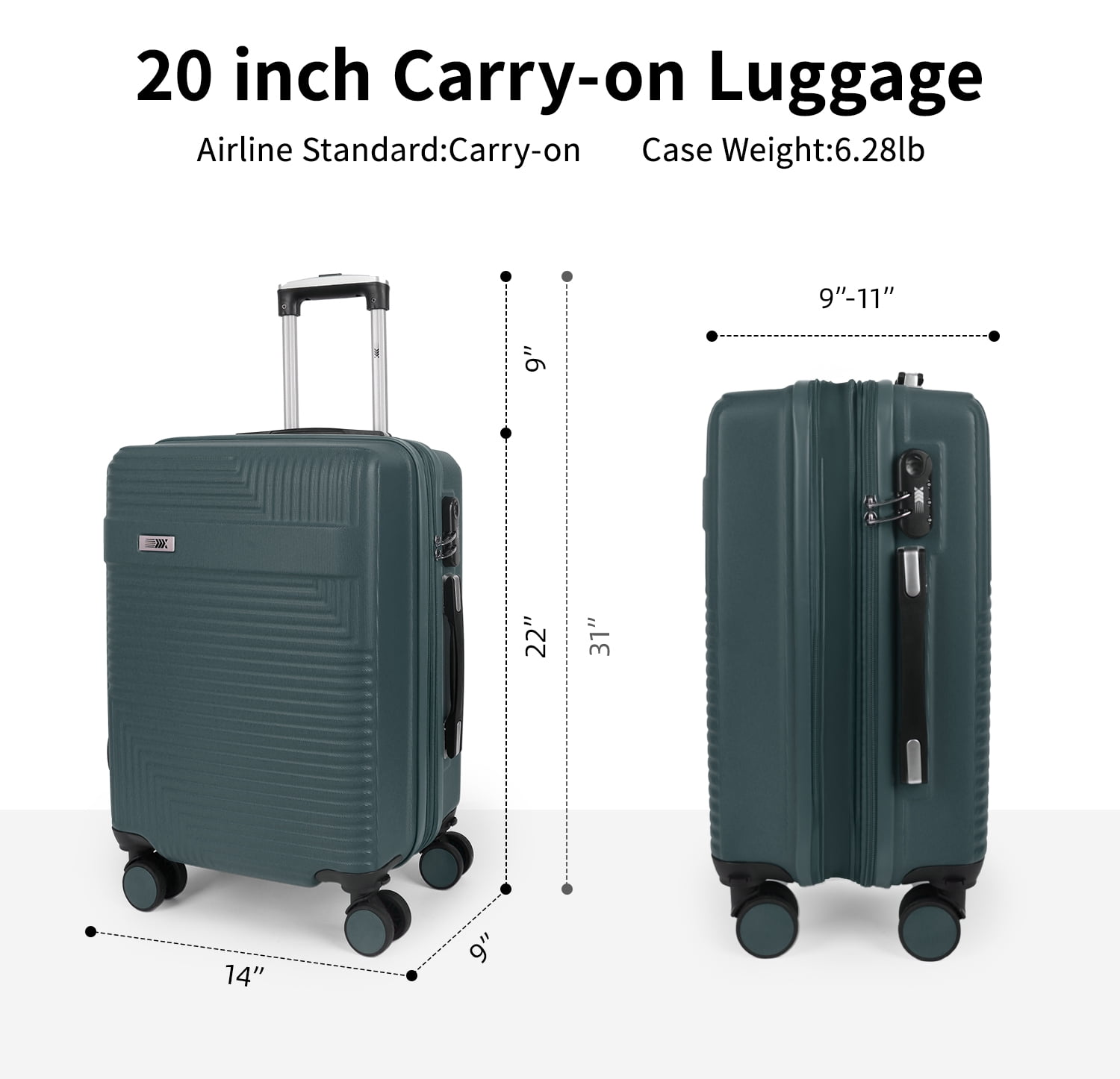 20 inch Carry on Luggage for Airplane, Hardside Expandable Suitcase with Spinner Wheels, Lightweight Rolling Luggage, Dark Green - WD588