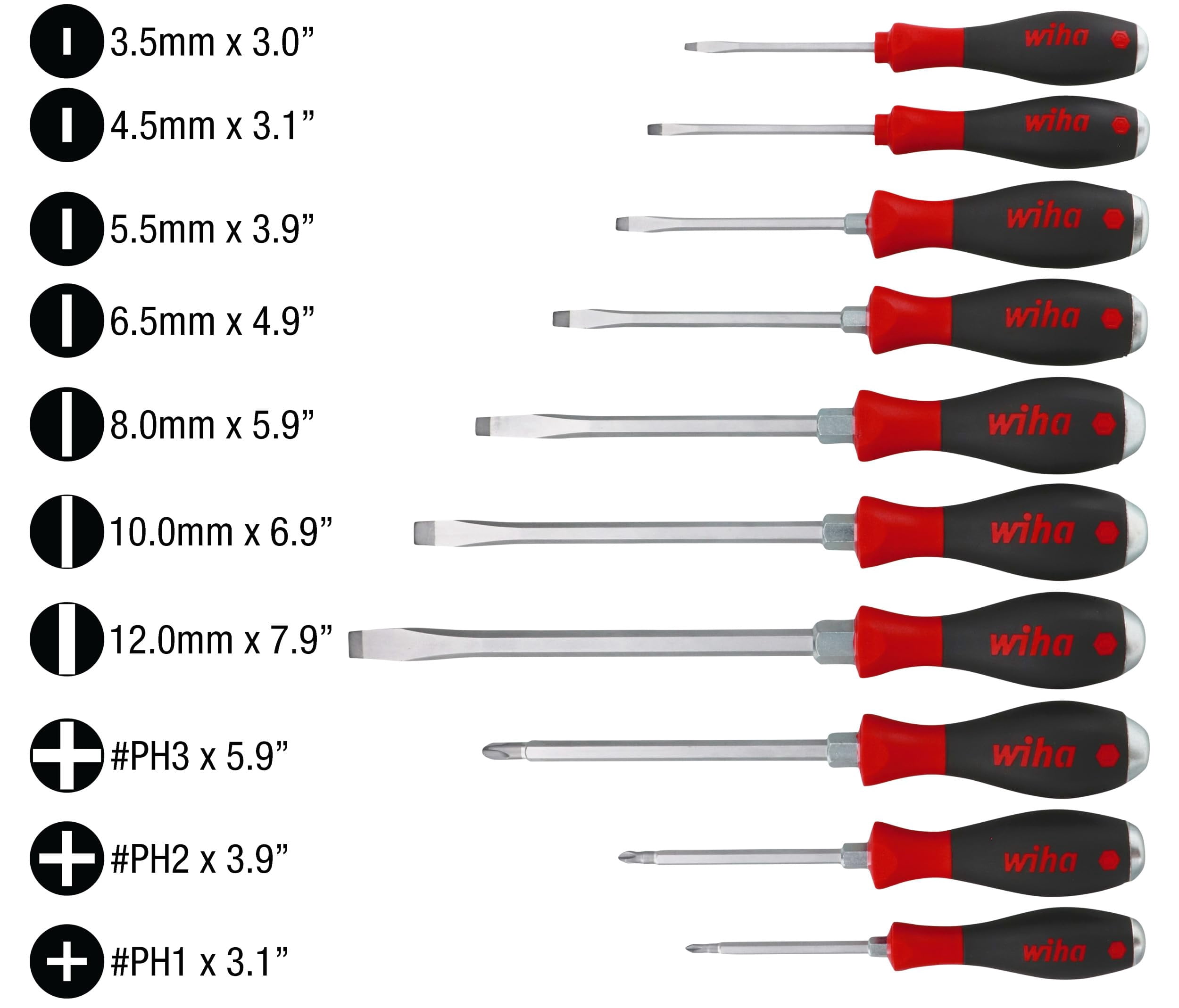 Wiha SoftFinish Extra Heavy Duty Slotted/Phillips Screwdriver Set (10 Piece Set)