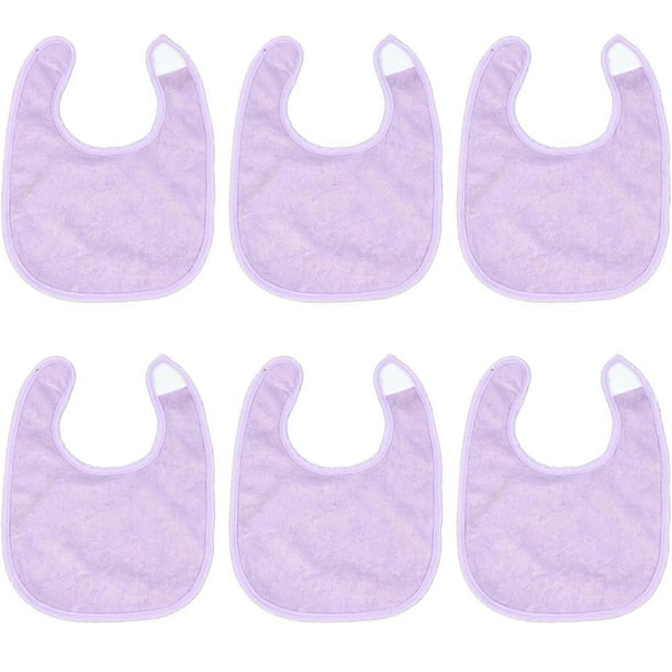 6 Pack Waterproof Baby Bibs for Girls Terry Drool Bib Cotton Solid Knit Infant Feeding Bibs -Girl-Purple