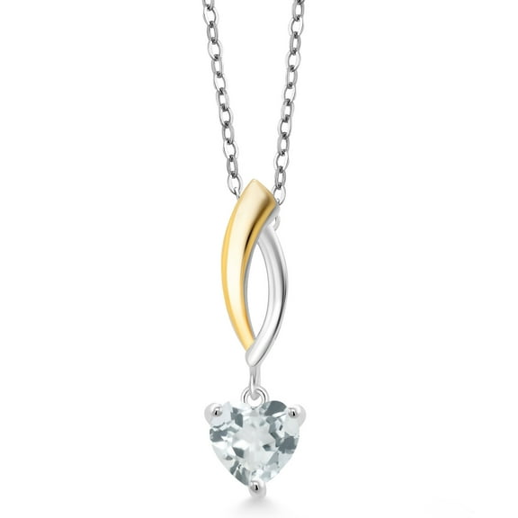 Gem Stone King 925 Silver and 10K Yellow Gold Sky Blue Aquamarine Infinity Pendant Necklace for Women (0.73 Cttw, Heart Shape 6MM, Gemstone March Birthstone, with 18 inch Chain)