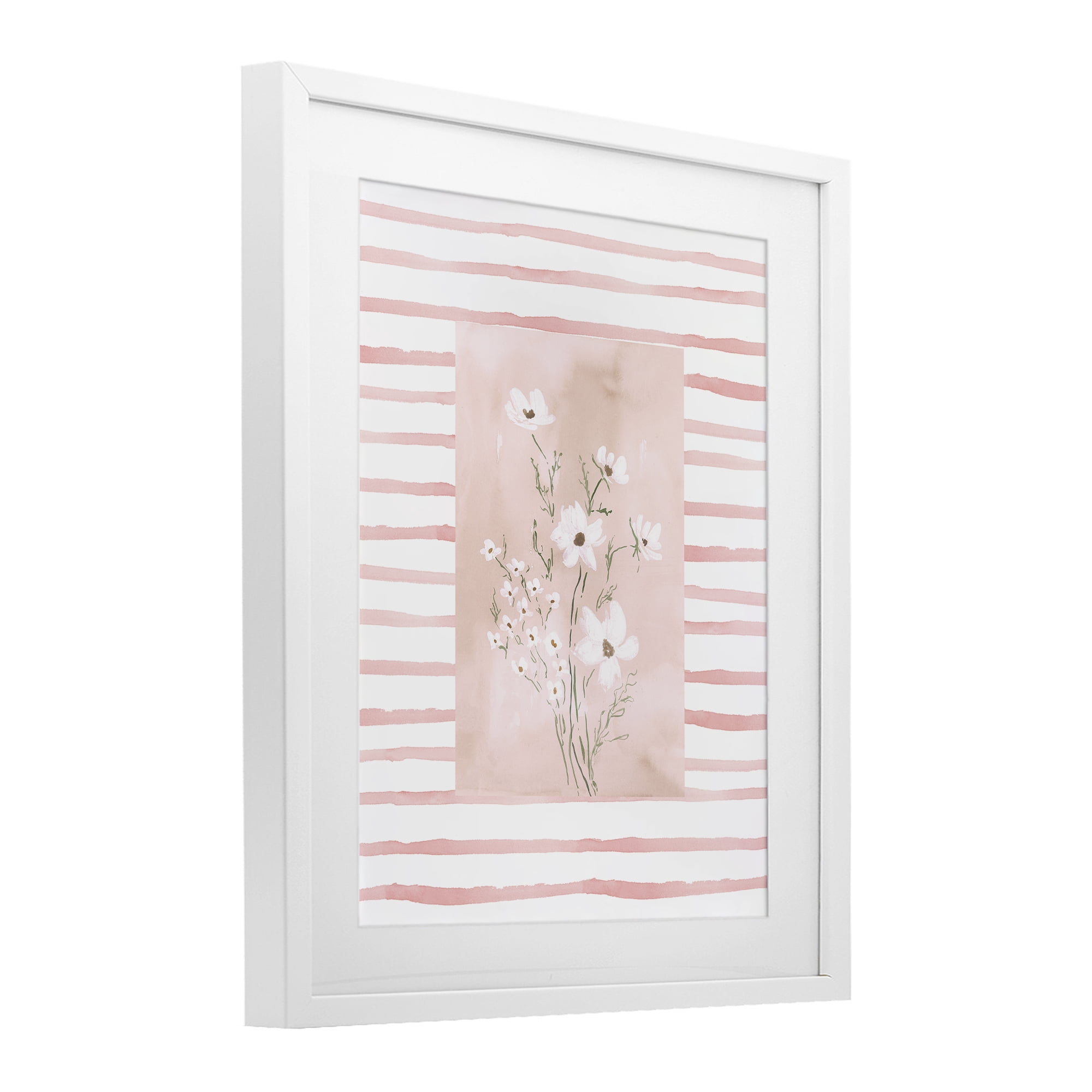 Stupell Industries White Cosmos on Pink Stripes White Framed Print Under Glass, design by Lucille Price