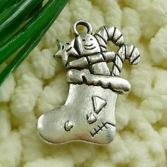 HOOUN 51 Pcs Tibetan Silver Christmas Socks Charms 29X19MM S2599 DIY Jewelry Making