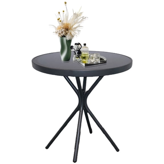 AstrPthylx 23" Outdoor Round Coffee Side Table - Tempered Glass Top, Metal Bistro & End Table for Patio, Balcony, Home