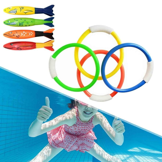 8 Uds. Anillo de de Juguete, Anillo Subacuático, Accesorios para Deportes Acuáticos, Juguetes de Piscina, Ejercicio Subacuático para Niñas Y Niños 125x35 cm